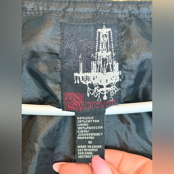 Vintage 2000s Forever 21 Black Silk Embroidered Dress M Y2K Gothic Fairy Grunge - Picture 4 of 7